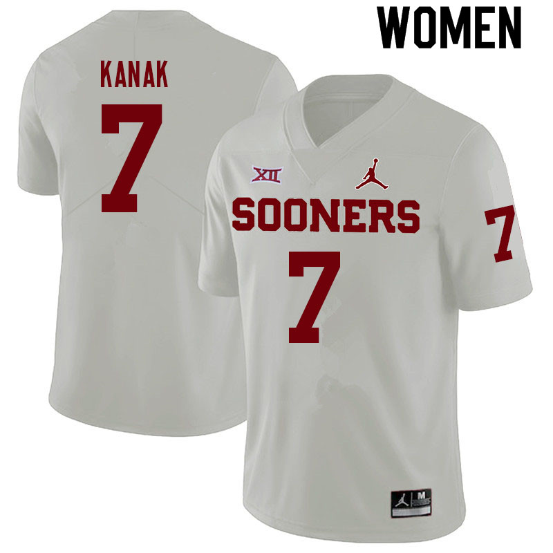 Women #7 Jaren Kanak Oklahoma Sooners College Football Jerseys Sale-White